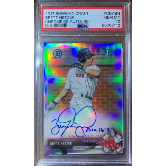 2017 Bowman Chrome Draft - BRETT NETZER *REFRACTOR*AUTO 72/499  PSA 10  RED SOX - Picture 1 of 2